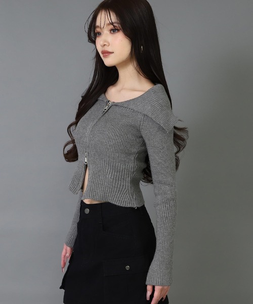 ANAP（アナップ）の「ダブルジップ オフショル リブ ニット トップス（その他トップス・レディース・オフホワイト/ダークグレー/ブラック・F）」の10枚目の写真