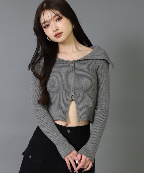 ANAP（アナップ）の「ダブルジップ オフショル リブ ニット トップス（その他トップス・レディース・オフホワイト/ダークグレー/ブラック・F）」の8枚目の写真