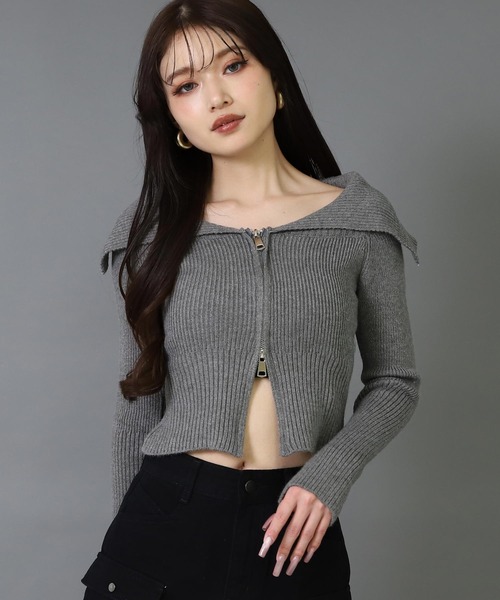 ANAP（アナップ）の「ダブルジップ オフショル リブ ニット トップス（その他トップス・レディース・オフホワイト/ダークグレー/ブラック・F）」の9枚目の写真