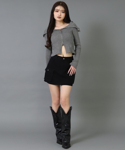 ANAP（アナップ）の「ダブルジップ オフショル リブ ニット トップス（その他トップス・レディース・オフホワイト/ダークグレー/ブラック・F）」の13枚目の写真