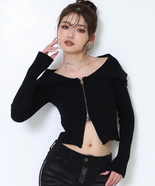 ANAP（アナップ）の「ダブルジップ オフショル リブ ニット トップス（その他トップス・レディース・オフホワイト/ダークグレー/ブラック・F）」の14枚目の写真