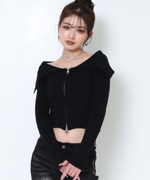 ANAP（アナップ）の「ダブルジップ オフショル リブ ニット トップス（その他トップス・レディース・オフホワイト/ダークグレー/ブラック・F）」の15枚目の写真