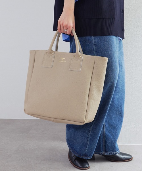 PUAL CE CIN（ピュアルセシン）の「【本革】レザートートバッグ（トートバッグ・レディース・ブラック/グレイッシュベージュ・FREE）」の4枚目の写真