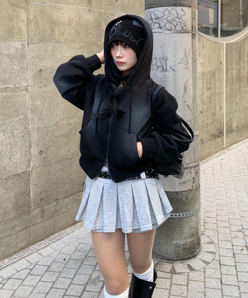 lilful（リルフル）の「スプレー加工 ショート丈 ダブルジップパーカー（パーカー・レディース・ピンク/ブラック/ベージュ/グレー・F）」の16枚目の写真