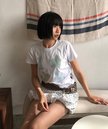 YKチェックアプリケ半袖Tシャツホワイト