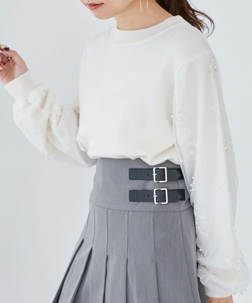 MAJESTIC LEGON(マジェスティックレゴン)の「パールチュールスリーブニット(ニット/セーター・レディース・ブラック/アイボリー/ブルー/ラベンダー/ピンク・MEDIUM)」の14枚目の写真