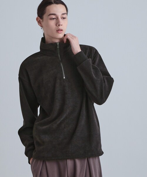 tk.TAKEO KIKUCHI(ティーケータケオキクチ)の「コーデュロイハーフジップ(Tシャツ/カットソー・メンズ・ネイビー/ダークブラウン/ブラック・02/03/04)」の1枚目の写真