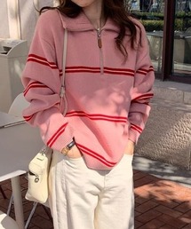 最終SALE✦︎✦︎新品未使用✦︎セオリー❤︎ボーダー ニット❤︎コーラルピンク ボーダーニットワンピース/pink×gray | Nalm.