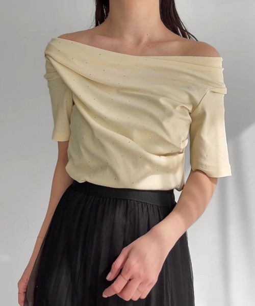 junoah(ジュノア)の「ラインストーン半袖ドレープトップス(Tシャツ/カットソー・レディース・ホワイト/ブラック/クリーム・LARGE/MEDIUM/SMALL)」の16枚目の写真