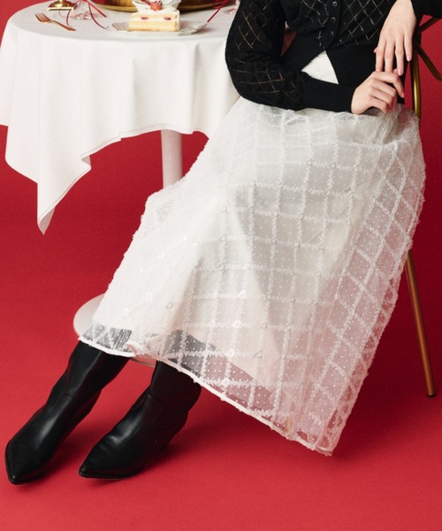 FURFUR(ファーファー)の「フリルチェックチュールスカート(スカート・レディース・ブラウン/ホワイト/ブラック・F)」の1枚目の写真