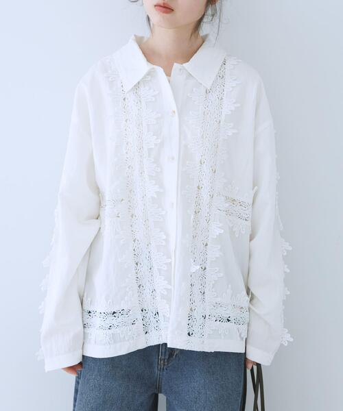 KBF（ケイビーエフ）の「ヴィンテージライクレースシャツ（シャツ/ブラウス・レディース・ダークブラウン/オフホワイト/ブラック・ONE）」の11枚目の写真