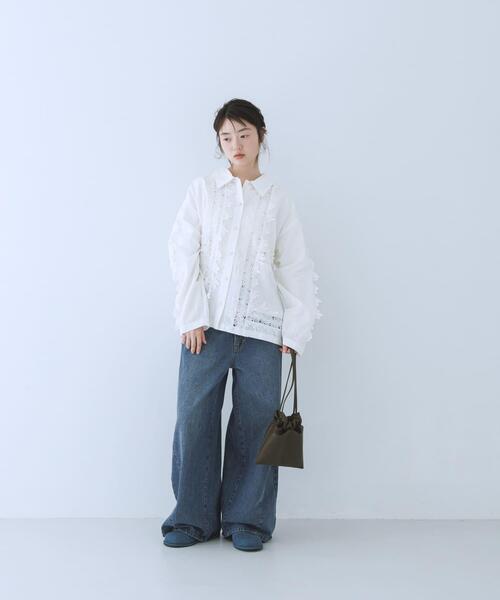 KBF（ケイビーエフ）の「ヴィンテージライクレースシャツ（シャツ/ブラウス・レディース・ダークブラウン/オフホワイト/ブラック・ONE）」の14枚目の写真