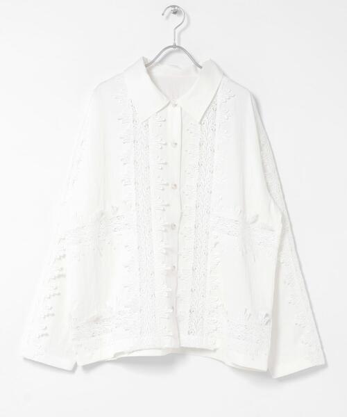 KBF（ケイビーエフ）の「ヴィンテージライクレースシャツ（シャツ/ブラウス・レディース・ダークブラウン/オフホワイト/ブラック・ONE）」の17枚目の写真