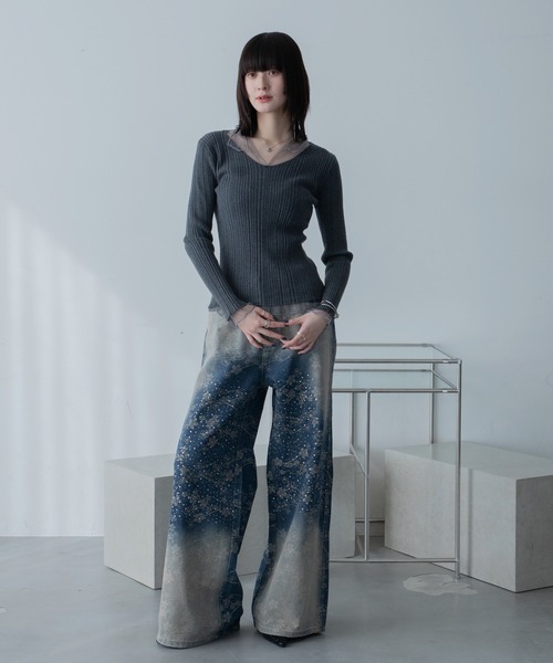 VACANCY（ヴァカンシー）の「ヴィンテージフラワー柄オーロラストーンデニム（デニムパンツ・レディース・ブルー・LARGE/MEDIUM/SMALL）」の3枚目の写真