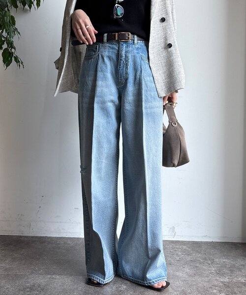 DouDou(ドゥドゥ)の「ダメージワイドデニム(デニムパンツ・レディース・ブルー/ブルー系その他・38/36)」の1枚目の写真