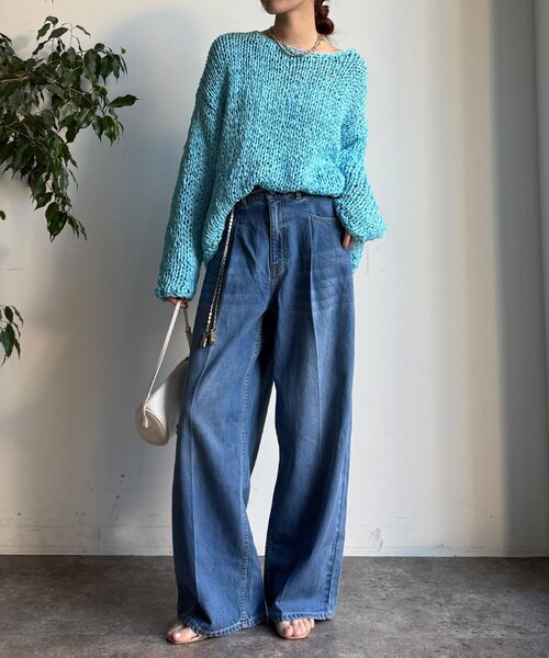 DouDou(ドゥドゥ)の「ダメージワイドデニム(デニムパンツ・レディース・ブルー/ブルー系その他・38/36)」の3枚目の写真