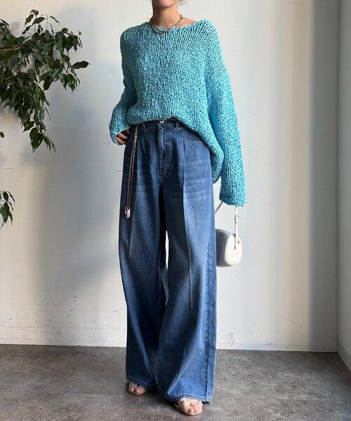 DouDou(ドゥドゥ)の「ダメージワイドデニム(デニムパンツ・レディース・ブルー/ブルー系その他・38/36)」の4枚目の写真