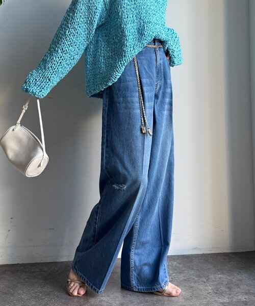 DouDou(ドゥドゥ)の「ダメージワイドデニム(デニムパンツ・レディース・ブルー/ブルー系その他・38/36)」の6枚目の写真