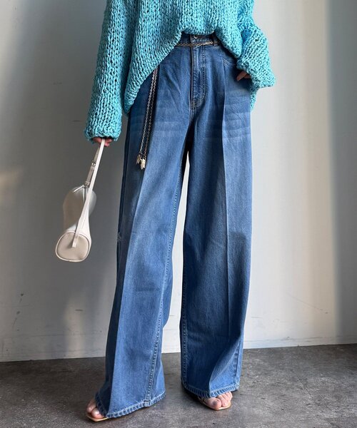 DouDou(ドゥドゥ)の「ダメージワイドデニム(デニムパンツ・レディース・ブルー/ブルー系その他・38/36)」の7枚目の写真