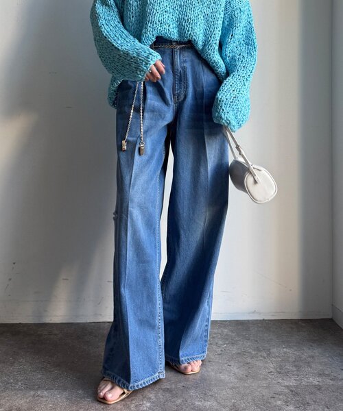 DouDou(ドゥドゥ)の「ダメージワイドデニム(デニムパンツ・レディース・ブルー/ブルー系その他・38/36)」の8枚目の写真