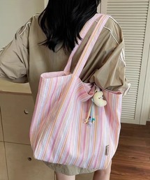 【リバーシブル】レタリングロゴ マルチストライプ キャンパストートバッグ