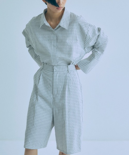 EN NEUME(エンノイム)の「【Set Up】Soft Seersucker Half Pants / 【セットアップ対応】シアサッカーハーフパンツ(その他パンツ・レディース・ブルー/アイボリー/ベージュ・FREE)」の7枚目の写真