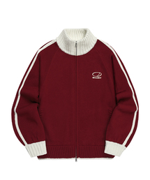 ODD STUDIO（オッドスタジオ）の「スポーティトラックセミクロップニットジップアップ - RED（ニット/セーター）」