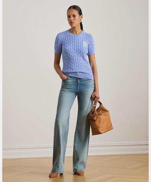 LAUREN RALPH LAUREN(ローレン ラルフ ローレン)の「ケーブルニット コットン ショートスリーブ セーター(ニット/セーター・レディース・ブルー・L/M/S/XXS/XS)」の6枚目の写真