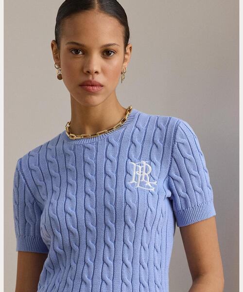 LAUREN RALPH LAUREN(ローレン ラルフ ローレン)の「ケーブルニット コットン ショートスリーブ セーター(ニット/セーター・レディース・ブルー・L/M/S/XXS/XS)」の2枚目の写真