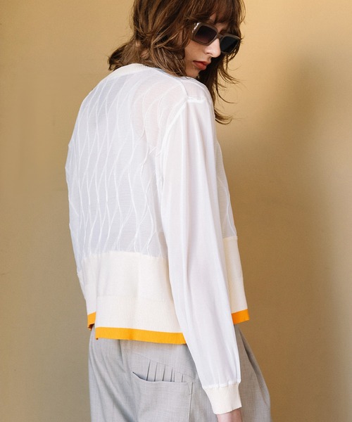 AULA AILA（アウラアイラ）の「シアードッキング３ボタンカーディガン（カーディガン/ボレロ・レディース・ライム/ブラック/アイボリー・0）」の10枚目の写真