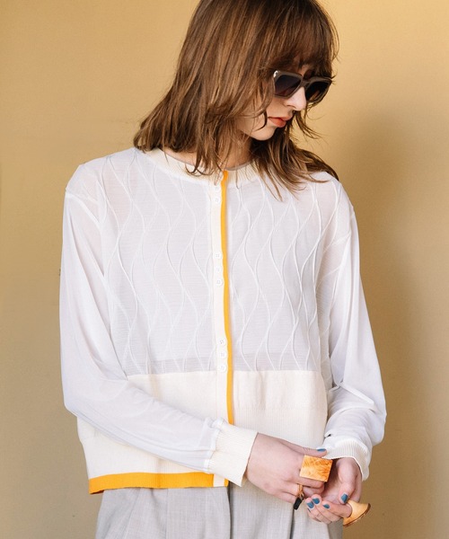 AULA AILA（アウラアイラ）の「シアードッキング３ボタンカーディガン（カーディガン/ボレロ・レディース・ライム/ブラック/アイボリー・0）」の9枚目の写真