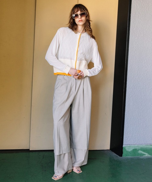 AULA AILA（アウラアイラ）の「シアードッキング３ボタンカーディガン（カーディガン/ボレロ・レディース・ライム/ブラック/アイボリー・0）」の12枚目の写真