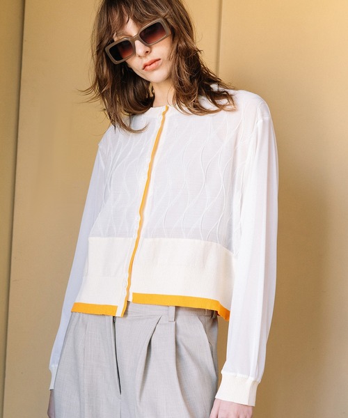 AULA AILA（アウラアイラ）の「シアードッキング３ボタンカーディガン（カーディガン/ボレロ・レディース・ライム/ブラック/アイボリー・0）」の8枚目の写真