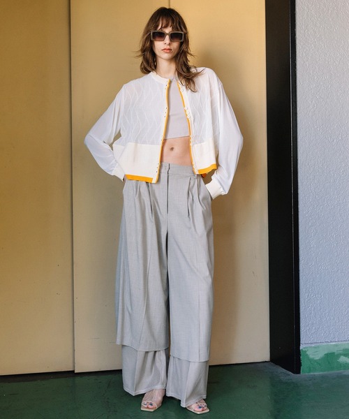 AULA AILA（アウラアイラ）の「シアードッキング３ボタンカーディガン（カーディガン/ボレロ・レディース・ライム/ブラック/アイボリー・0）」の6枚目の写真