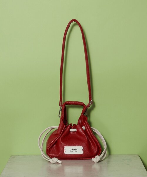 GRAIN（グレイン）の「【GRAIN/グレイン】ヴィンテージステッチミニ巾着ハンドバッグ（ショルダーバッグ・レディース・ネイビー/ブラウン/レッド・FREE）」の3枚目の写真