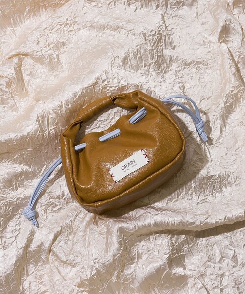 GRAIN（グレイン）の「【GRAIN/グレイン】ヴィンテージステッチミニ巾着ハンドバッグ（ショルダーバッグ・レディース・ネイビー/ブラウン/レッド・FREE）」の5枚目の写真
