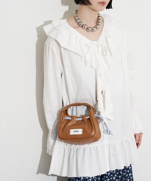 GRAIN（グレイン）の「【GRAIN/グレイン】ヴィンテージステッチミニ巾着ハンドバッグ（ショルダーバッグ・レディース・ネイビー/ブラウン/レッド・FREE）」の6枚目の写真