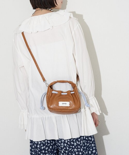 GRAIN（グレイン）の「【GRAIN/グレイン】ヴィンテージステッチミニ巾着ハンドバッグ（ショルダーバッグ・レディース・ネイビー/ブラウン/レッド・FREE）」の7枚目の写真