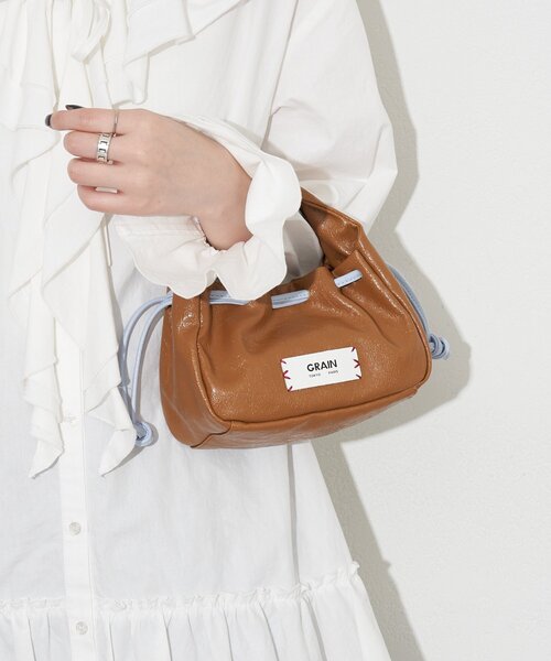 GRAIN（グレイン）の「【GRAIN/グレイン】ヴィンテージステッチミニ巾着ハンドバッグ（ショルダーバッグ・レディース・ネイビー/ブラウン/レッド・FREE）」の9枚目の写真