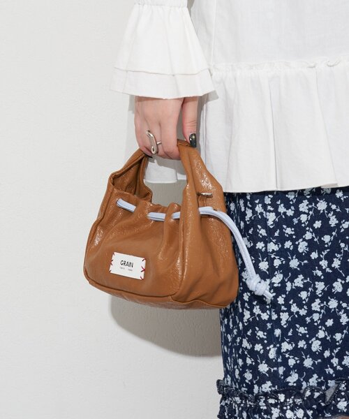 GRAIN（グレイン）の「【GRAIN/グレイン】ヴィンテージステッチミニ巾着ハンドバッグ（ショルダーバッグ・レディース・ネイビー/ブラウン/レッド・FREE）」の10枚目の写真