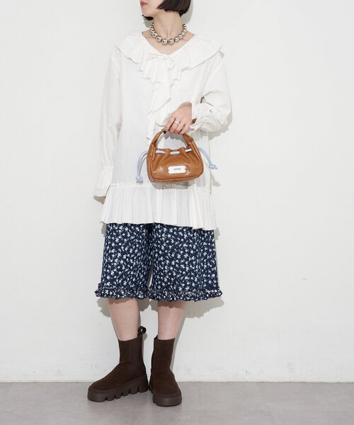 GRAIN（グレイン）の「【GRAIN/グレイン】ヴィンテージステッチミニ巾着ハンドバッグ（ショルダーバッグ・レディース・ネイビー/ブラウン/レッド・FREE）」の11枚目の写真