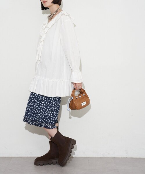 GRAIN（グレイン）の「【GRAIN/グレイン】ヴィンテージステッチミニ巾着ハンドバッグ（ショルダーバッグ・レディース・ネイビー/ブラウン/レッド・FREE）」の12枚目の写真