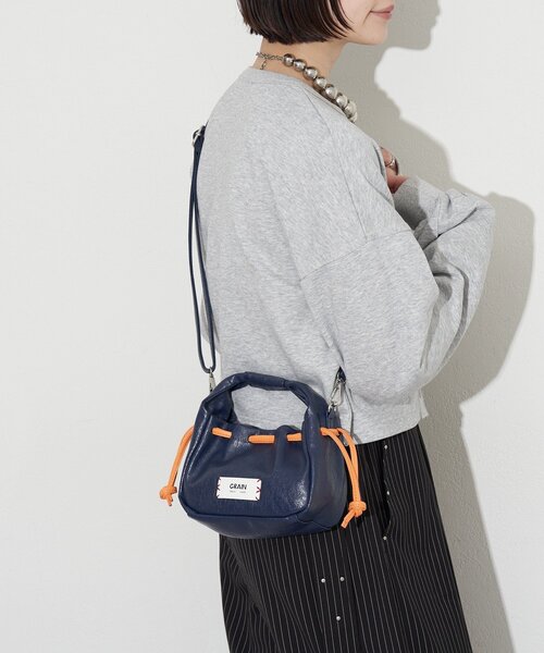 GRAIN（グレイン）の「【GRAIN/グレイン】ヴィンテージステッチミニ巾着ハンドバッグ（ショルダーバッグ・レディース・ネイビー/ブラウン/レッド・FREE）」の16枚目の写真