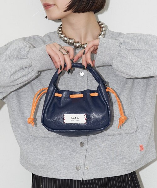 GRAIN（グレイン）の「【GRAIN/グレイン】ヴィンテージステッチミニ巾着ハンドバッグ（ショルダーバッグ・レディース・ネイビー/ブラウン/レッド・FREE）」の18枚目の写真