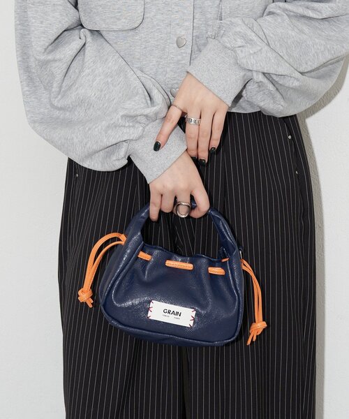 GRAIN（グレイン）の「【GRAIN/グレイン】ヴィンテージステッチミニ巾着ハンドバッグ（ショルダーバッグ・レディース・ネイビー/ブラウン/レッド・FREE）」の19枚目の写真