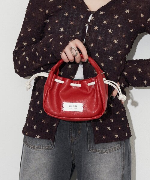 GRAIN（グレイン）の「【GRAIN/グレイン】ヴィンテージステッチミニ巾着ハンドバッグ（ショルダーバッグ・レディース・ネイビー/ブラウン/レッド・FREE）」の4枚目の写真