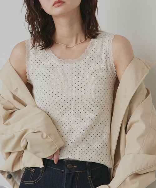 ad thie（アドティエ）の「アソート クルーネック レース タンクトップ（タンクトップ・レディース・アイボリー/ブラック/アイボリー系/オートミール/ブラック系/ブラウン/オフホワイト・MEDIUM/LARGE）」の7枚目の写真
