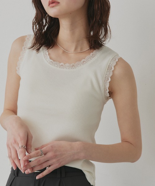 ad thie（アドティエ）の「アソート クルーネック レース タンクトップ（タンクトップ・レディース・アイボリー/ブラック/ドット/オートミール・MEDIUM/LARGE）」の18枚目の写真