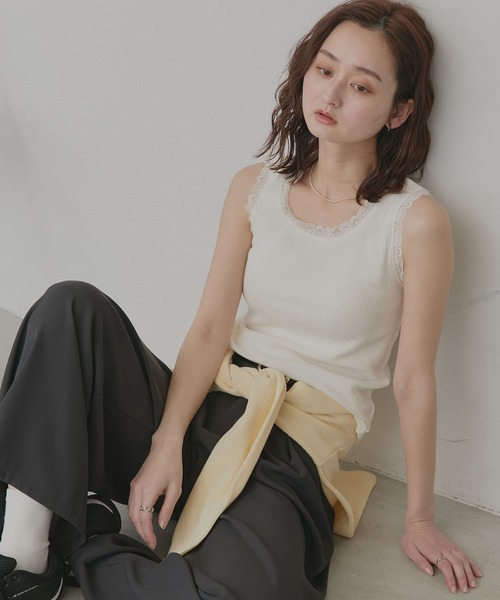 ad thie（アドティエ）の「アソート クルーネック レース タンクトップ（タンクトップ・レディース・アイボリー/ブラック/アイボリー系/オートミール/ブラック系/ブラウン/オフホワイト・MEDIUM/LARGE）」の22枚目の写真