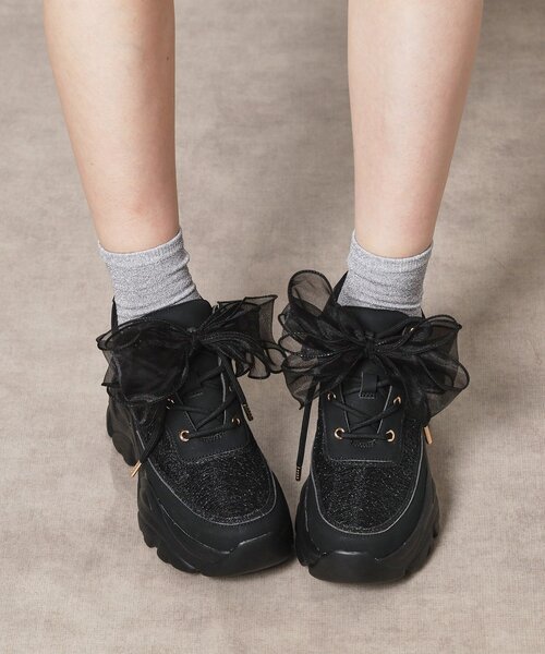 ESPERANZA（エスペランサ）の「きゅんフィットシフォンリボンスニーカー（スニーカー・レディース・ブラック系8/ホワイト系9/ピンク系9・L/M/LL/S）」の8枚目の写真